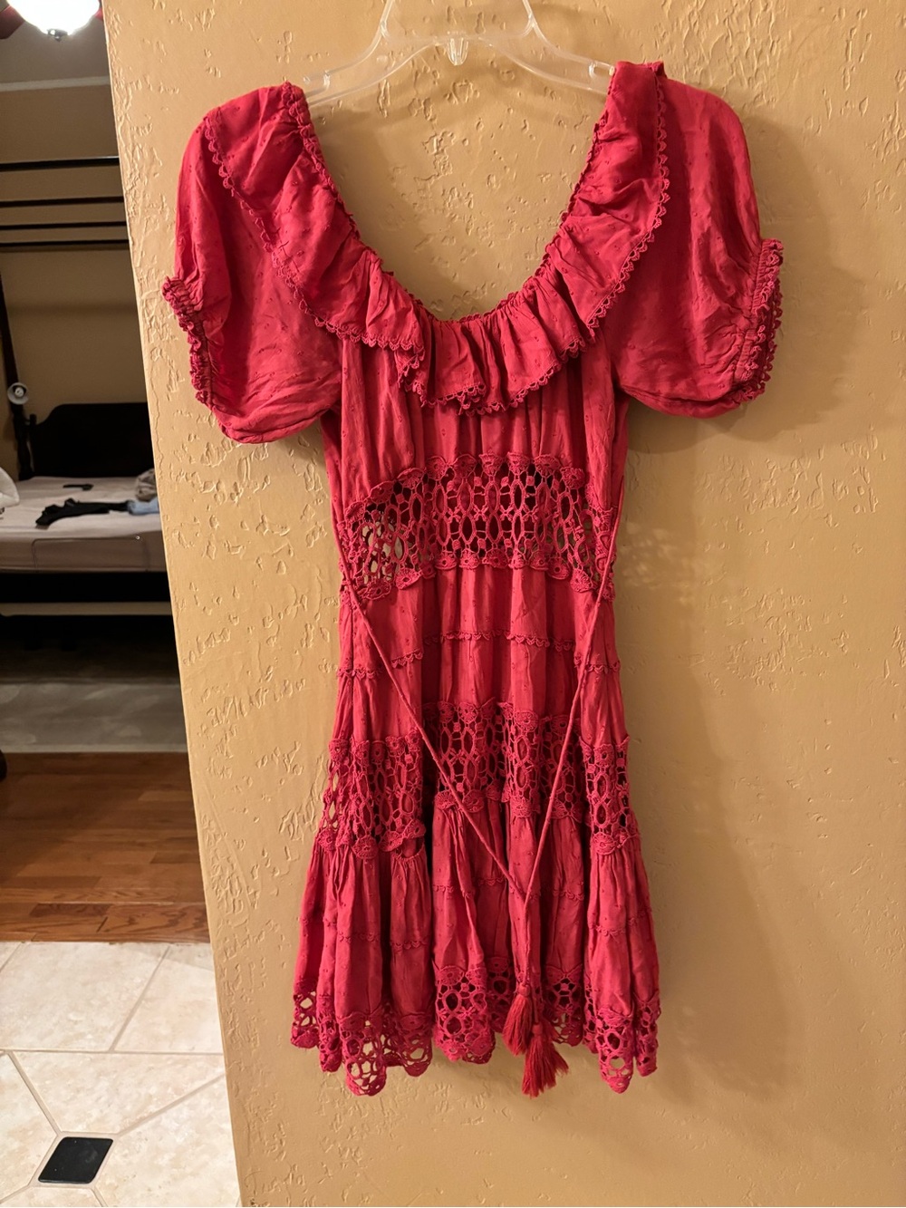 Free People Crimson Crochet-Panel Mini Dress